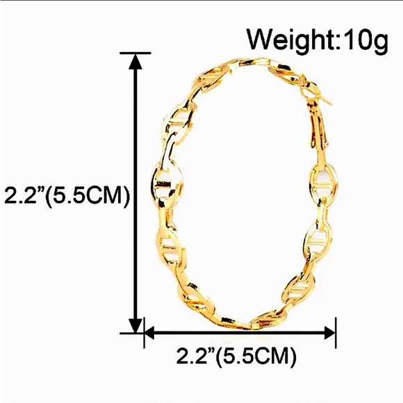 Chain Link Pig Nose Gold Plated Hoop Earrings - Picture 4 of 4